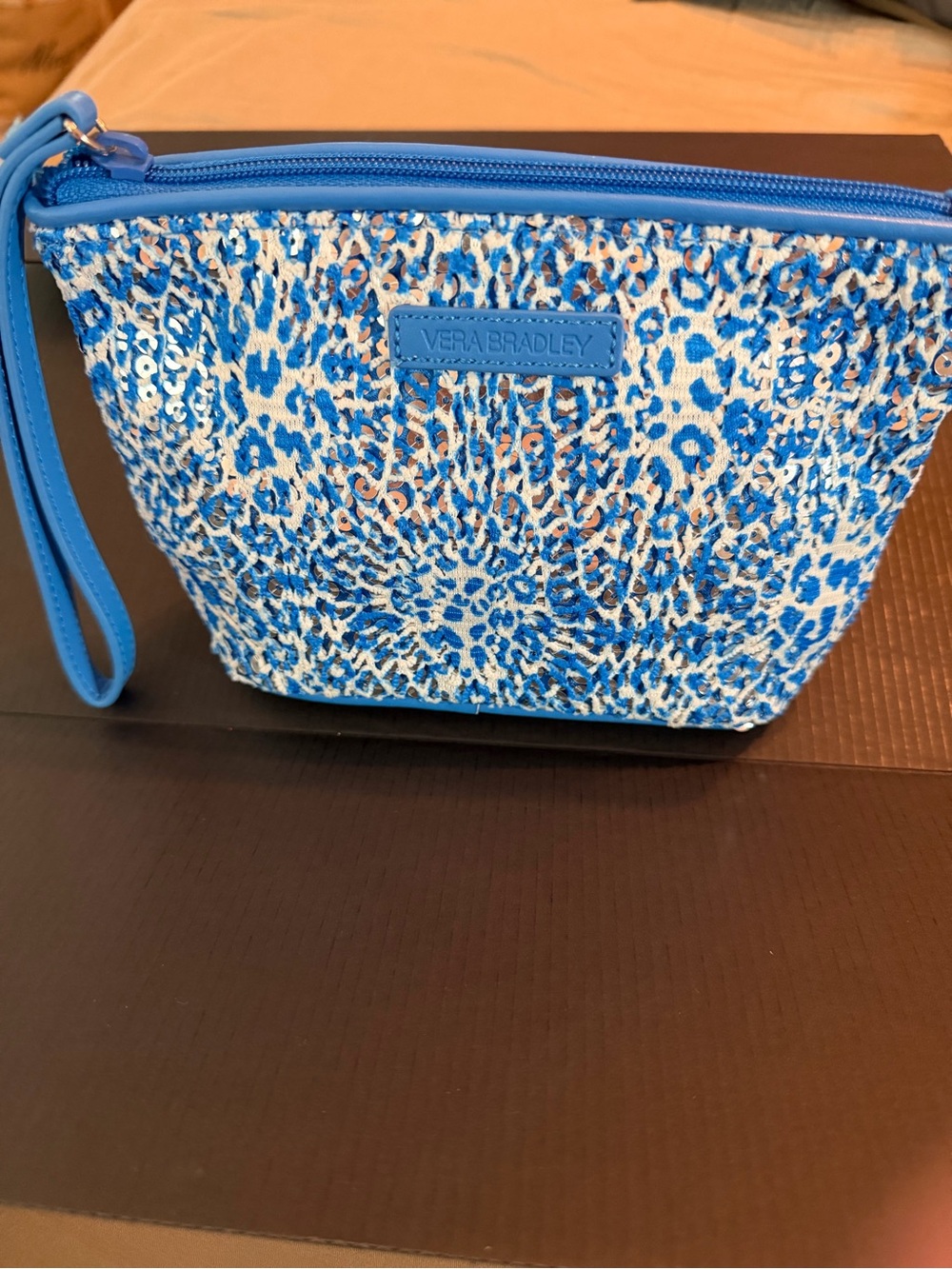 Vera Bradley Blue Sequin Leopard Wristlet